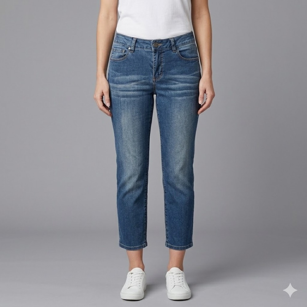 Cabi Jeans Straight Leg Crop Medium Wash Stretch Denim Size 6